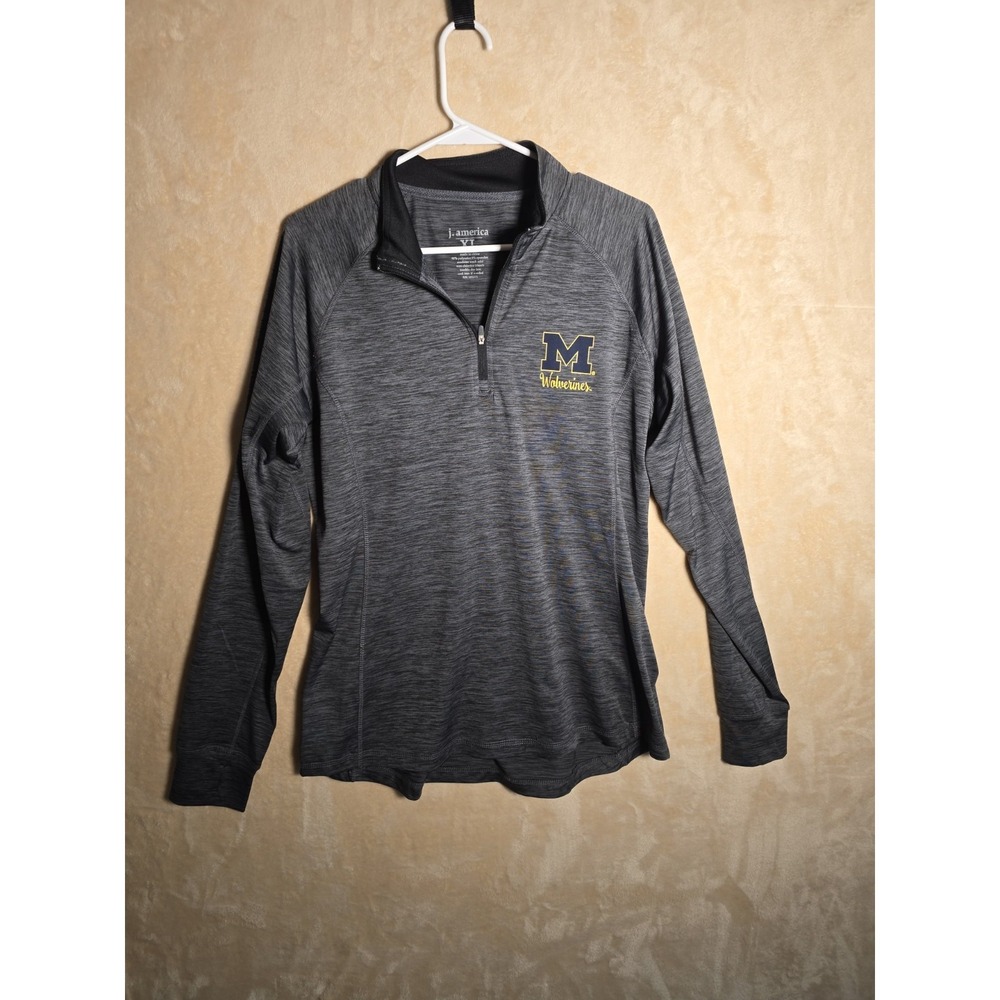 J America Michigan Wolverines Quarter Zip Pullover Men's XL Gray Long Sleeve 344